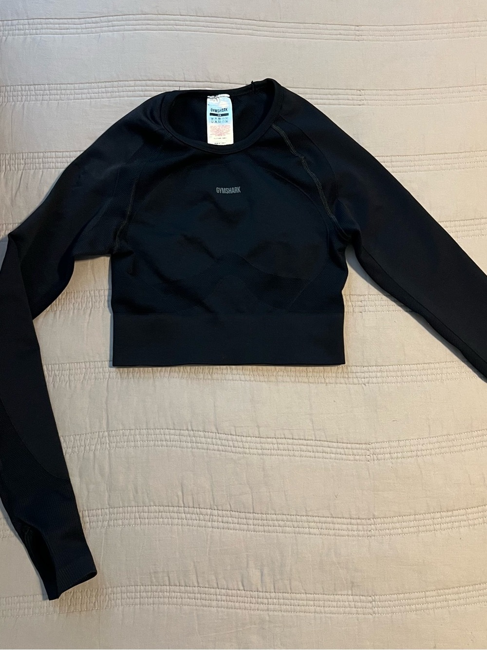 Gymshark Black Cropped Long-Sleeve Seamless Performance Top Flex Tight